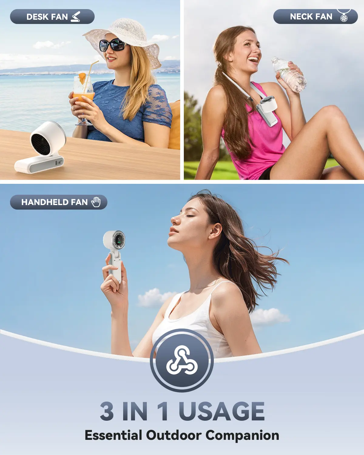 PLAYHOT N607 Portable Handheld Turbo Fan - 5 Speed, 4000mAh