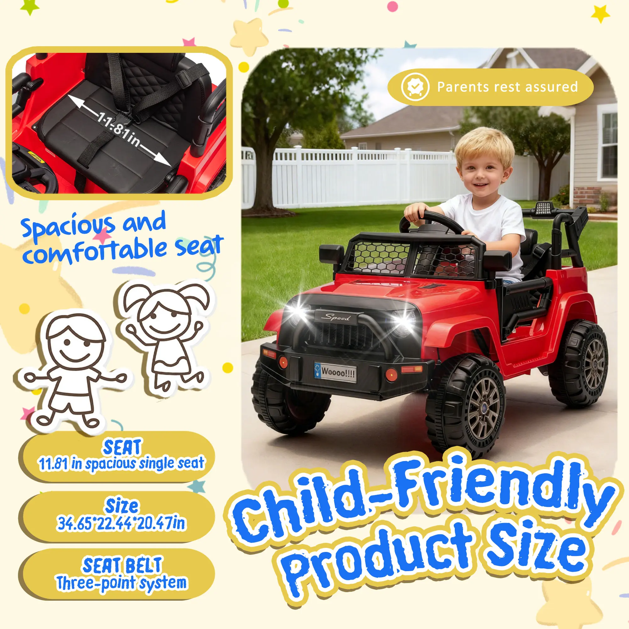 12V Kids Ride On Truck with Parental Control & Bluetooth