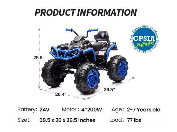 Hikiddo Shark Kids ATV 4 Wheeler, 24V 4WD Electric ATV Ride On Toy for Big Kids, 4X200W Motor, 5.6Mph Max Speed