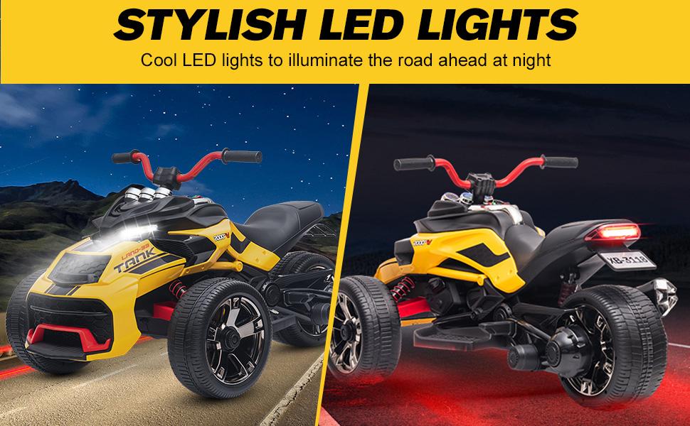 2026 New Kids 3-Wheeler ATV Motorcycle 12V Electric Ride-On Toy with LED Lights, Bluetooth, MP3, EVA Tires, Spring Suspension, Soft Start for Ages 3-6 Sturdy Handlebars Control Durable Astm Certification Plastic Safety
