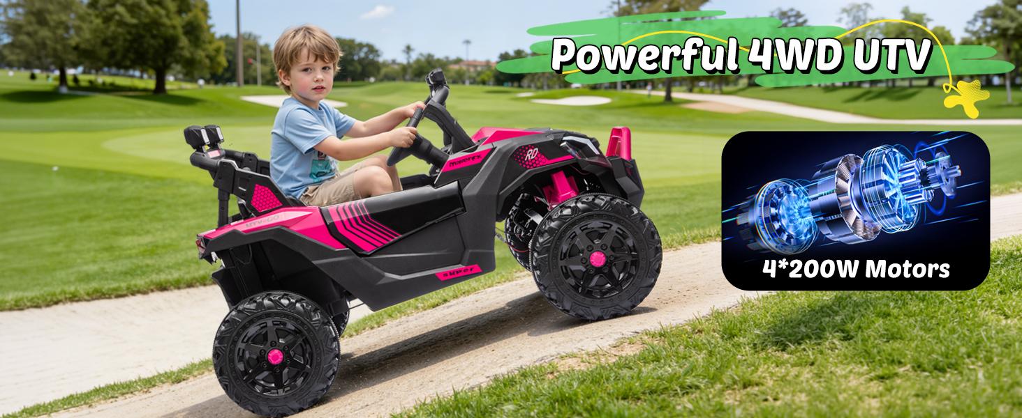 JOYRACER 24V 4WD Ride on UTV for Big Kids, 31"Wx48"Lx30"H, 2 Seater Electric Off-Road Truck, 800W Powerful Motor Kids' Vehicles with Remote Control, Spring Suspension, Led Light, Bluetooth Music, Outdoor Toys Gift for Boys and Girls Aged 3-8
