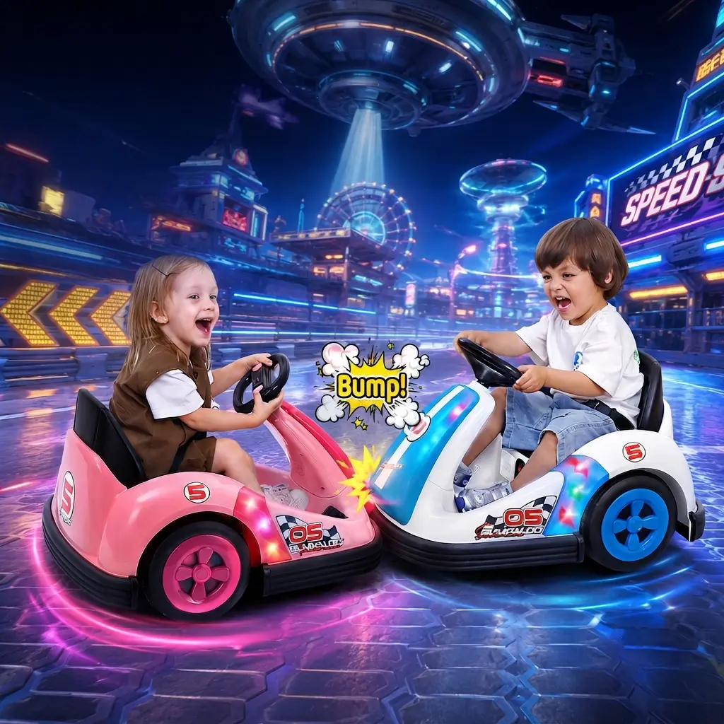 12V Kids Bumper Car with Remote, Big Wheels & LED Lights