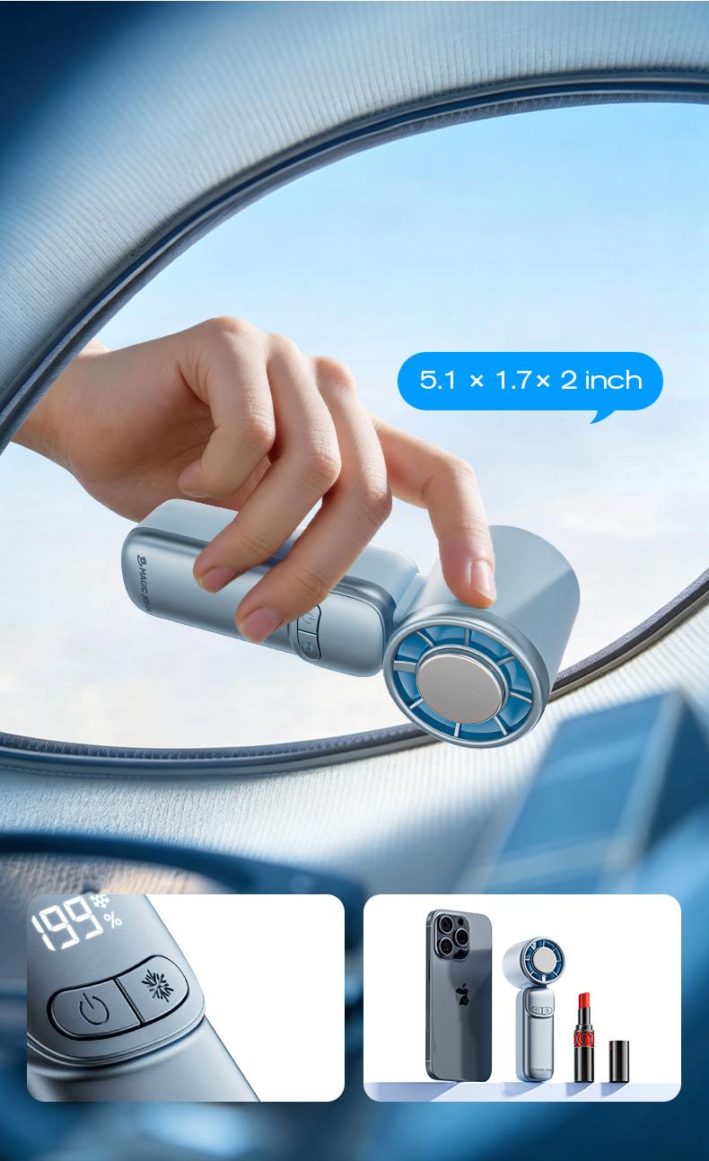 New-MAGIC JOHN Mini Handheld Cooling Fan – 199-Speed Precision Control, Ice-Cooling Function, LED Display, Pocket-Size Portable Fan for Travel, Summer, Concerts & Commuting