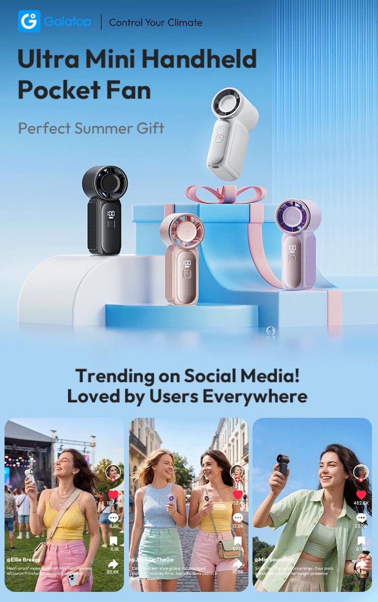 [15H Long Battery Life | 1-100 Speed Turbo] GAIATOP HF-18 Super Mini Handheld Fan, Portable Pocket Fan with Digital Display for Eyelash & Makeup Drying, Hot Flashes, USB Rechargeable Travel Accessory, Gift