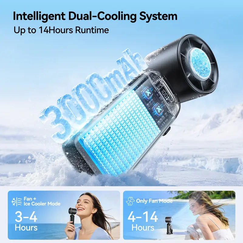 KIMMOO 4-in-1 Handheld Turbo Fan - Adjustable, Rechargeable Wind Cooling Mini Portable Fan with 199 Speed Settings, 21000 RPM High Speed, Digital Display, 120° Rotatable, 12H Long-Lasting USB Charge for Travel, Office Desk Use, Adjustable Turbo Fan summer