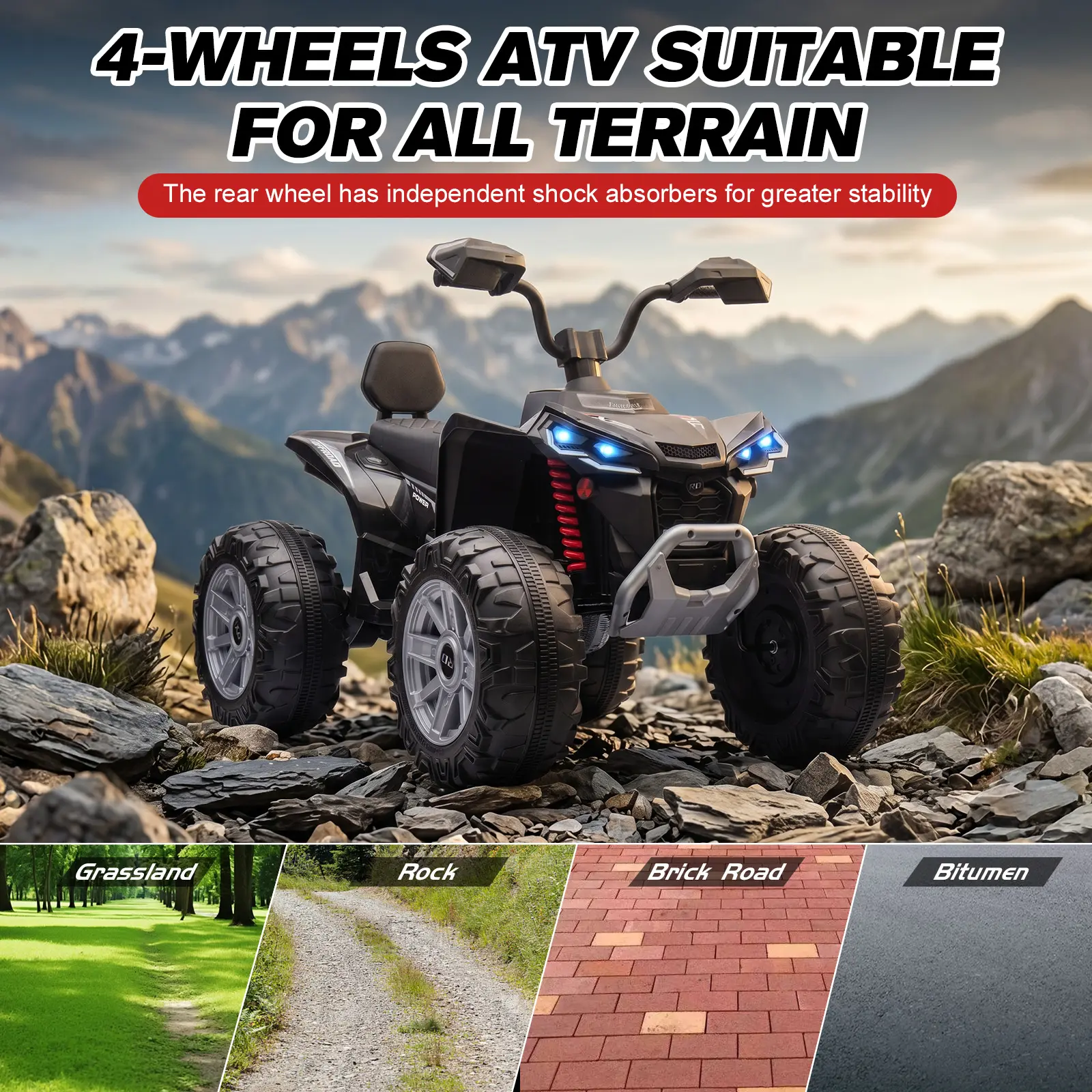 24V Kids ATV Ride-On Car with Bluetooth & LED Lights