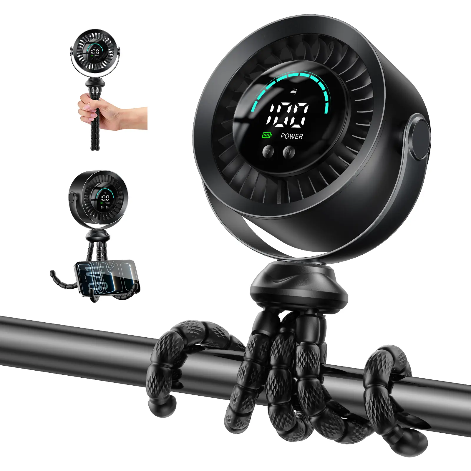 KIMMOO Portable Stroller Fan 3-in-1 Rechargeable with 100 Speeds