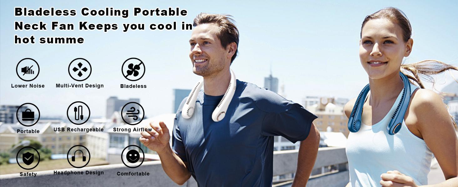 PQRQP Hands-Free Neck Fan - Bladeless Rechargeable Cooling Fan for Car, ABS+Silicone Household Appliance, 4-16h Run, Cools Face/Neck/Shoulders, Ideal for Driving, Outdoors, Gifts for Him,dorm essentials,home essentials