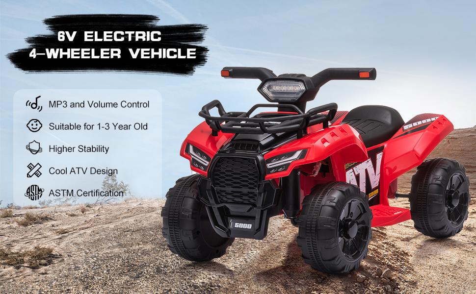 #Summerwins ， Bobike 6V Electric Kids ATV Quad Pink with Headlights MP3 USB ASTM Certified Safe PP Material Ride On Toy Car for Boys Girls Tricycle Ride On Wheels
