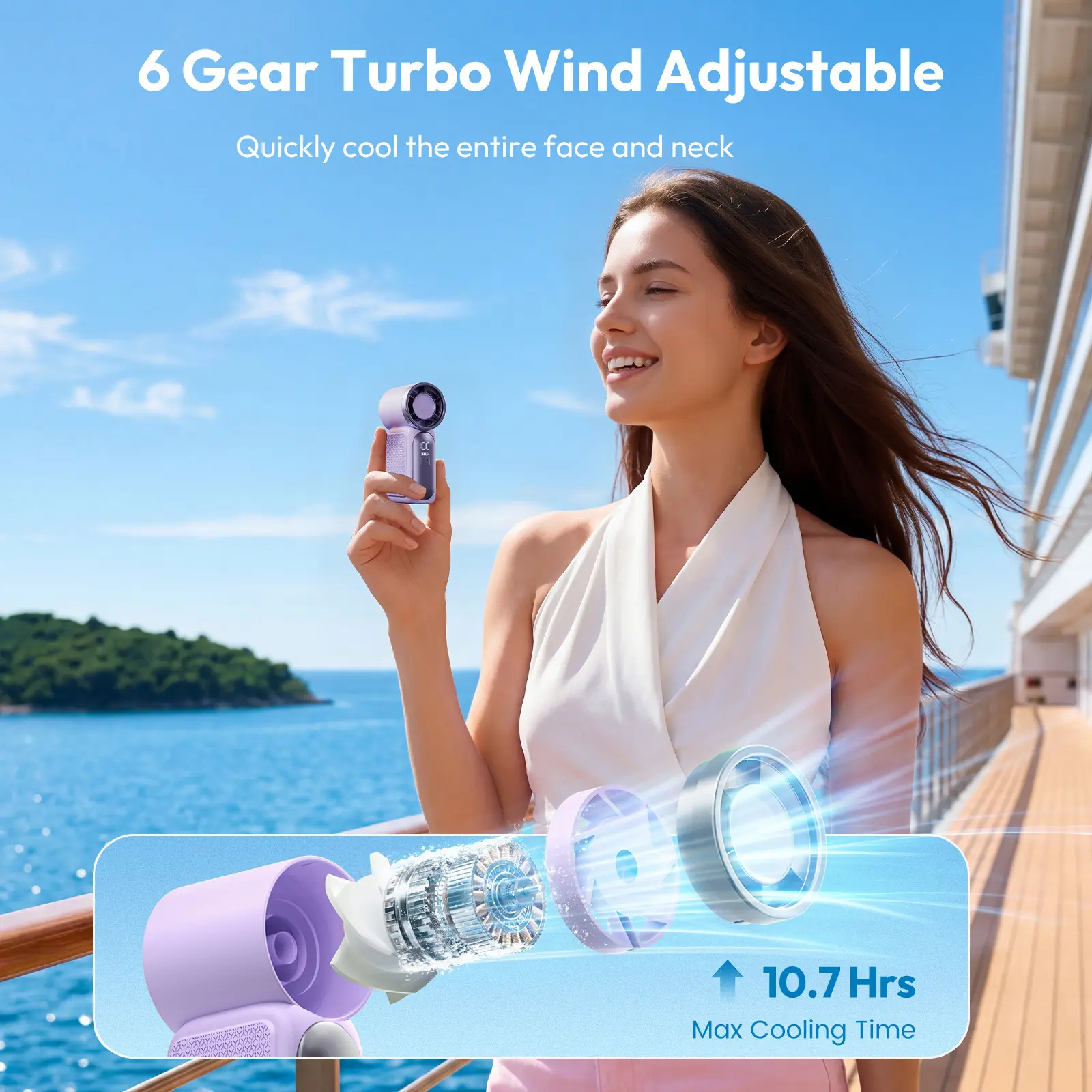 GAIATOP Super Mini Handheld Fan - USB Rechargeable, 6-Gear