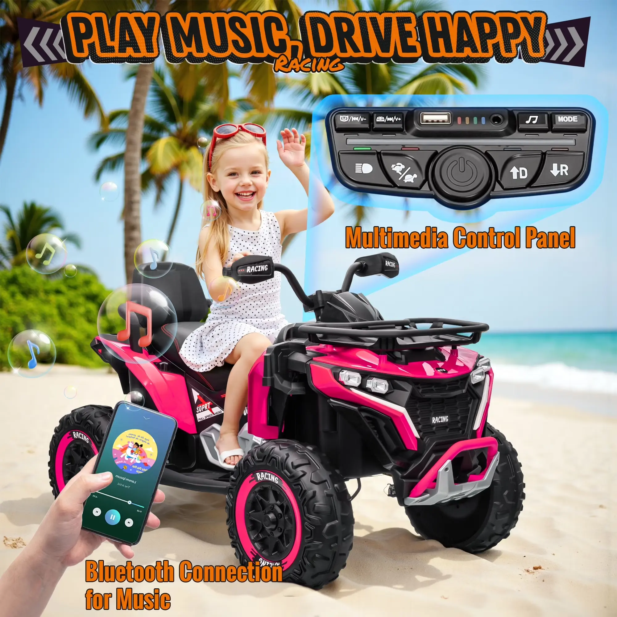 JOYRACER 24V Ride on ATV for Kids with Leather Seat & Bluetooth