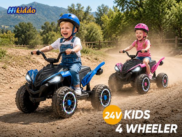 Hikiddo 24V ATV Kids 4 Wheeler, Spider Electric Four Wheeler for Kids Ride on Toy, 16" Extended Seat