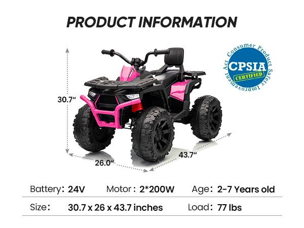 Hikiddo Kids ATV 4-Wheeler, Ride on Toys for Big Kids with 2 Seater Bluetooth Light