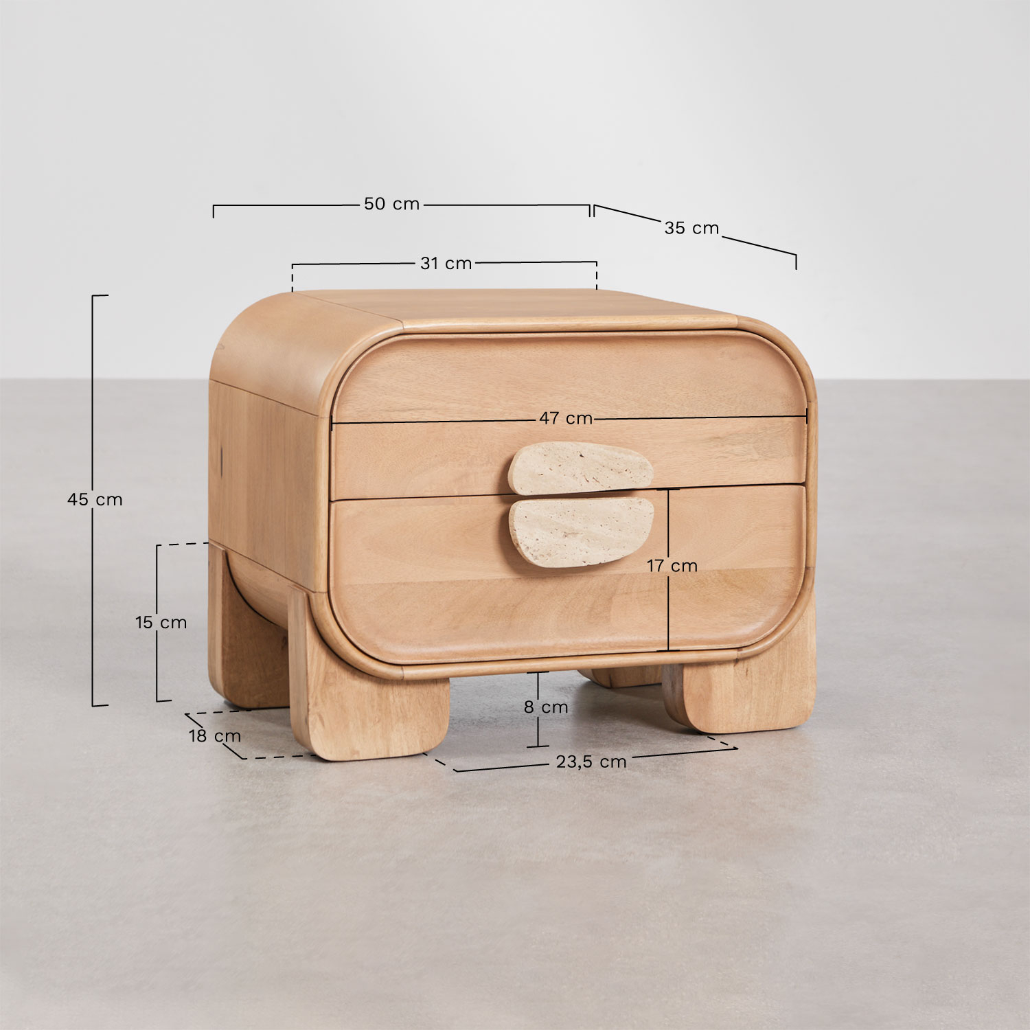 Pack de 2 mesitas de noche 50x35 cm en madera de mango y piedra natural Kivalina , medidas