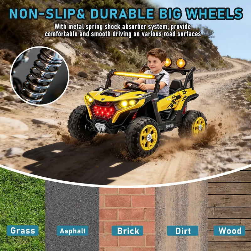 24V Kids Ride On UTV Car with Parent Remote Control,4x380W Motor, 4-Wheel Suspension, LED Headlights, Bluetooth Music, USB & Power Display,Electric Kids Car for Ages 3+ .Perfect birthday Gift for Boys & Girls!, Playdate, Emergency Stop