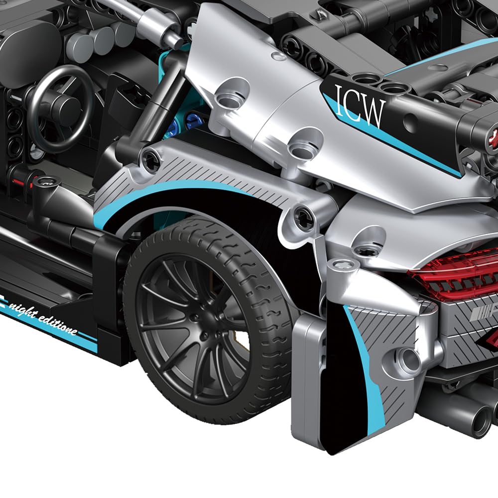 Mesiondy Silver Arrow GT Black Series Building Kit – 1466 PCS Premium Brick System | 1:14 Scale German Supercar | AMG Racing Livery
