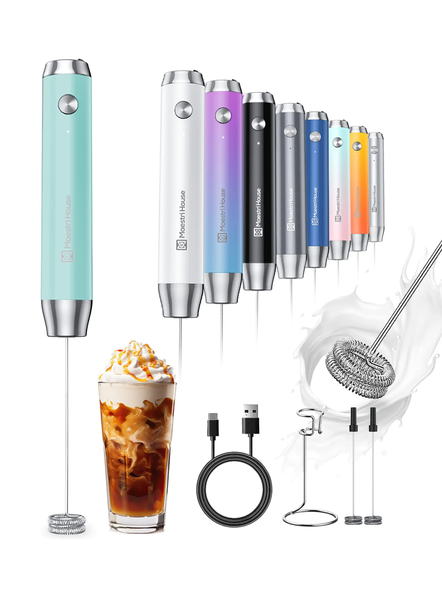 Handheld Milk Frother - USB-C Rechargeable & Waterproof