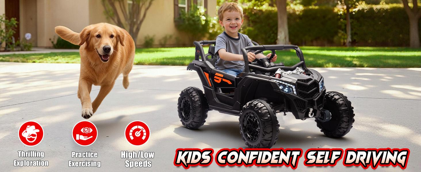 JOYRACER 4WD 24V Ride on UTV for Kids, 28"Wx43"Lx25"H, 2 Seater 4 Wheeler Car with 800W Motors, Battery Powered Electric Off-Road Vehicle w/Remote Control, Bluetooth, Spring Suspension, LED Lights, Music, Outdoor Toys Gift for Boys and Girls Aged 3-8