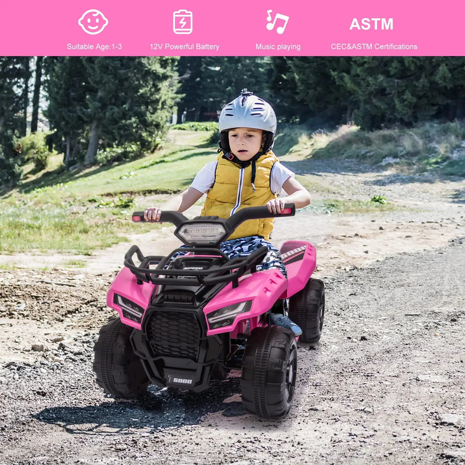 Bobike 6V Electric Kids ATV Quad Pink with Headlights