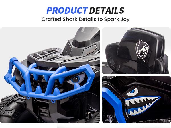 Hikiddo Shark Kids ATV 4 Wheeler, 24V 4WD Electric ATV Ride On Toy for Big Kids, 4X200W Motor, 5.6Mph Max Speed
