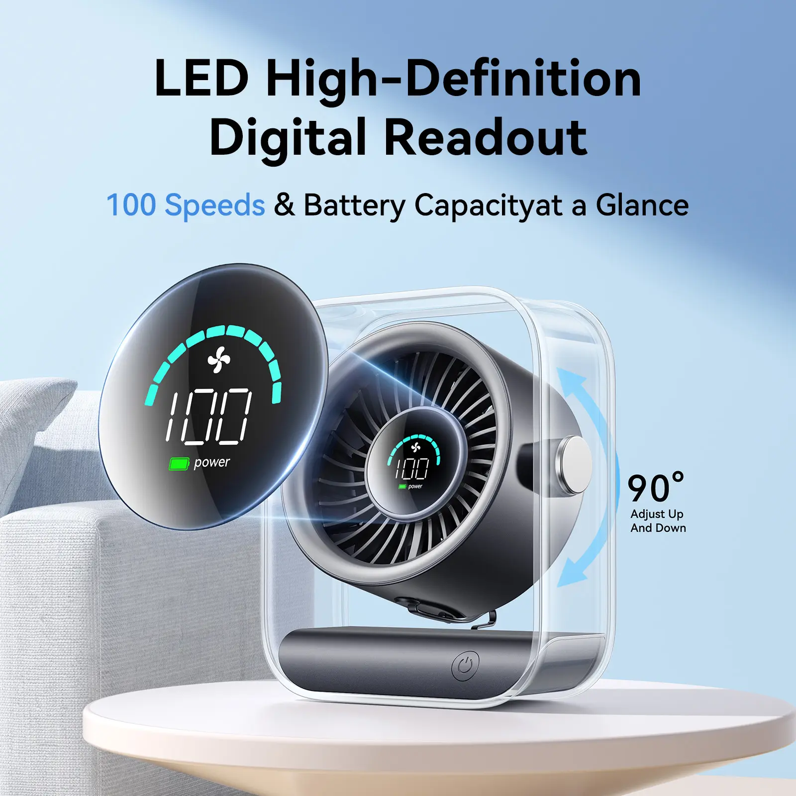KIMMOO Rechargeable USB Desk Fan with 100 Speeds and Remote Control