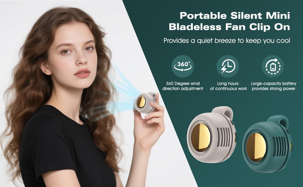 Mini Portable Bladeless Electric Fan - Summervibes Silent 3-Speed Adjustable, Rotating Body, Clip-On/Waist-Mounted, Suitable for Outdoor Travel & Office Use, Summer Gift (Household Appliances), Mini Portable Fan