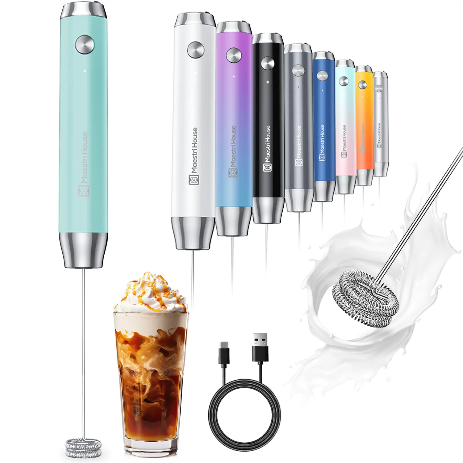 Handheld Milk Frother - USB-C Rechargeable & Waterproof
