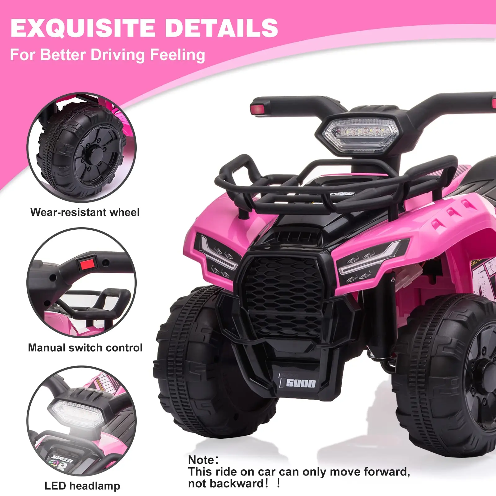 Bobike 6V Electric Kids ATV Quad Pink with Headlights