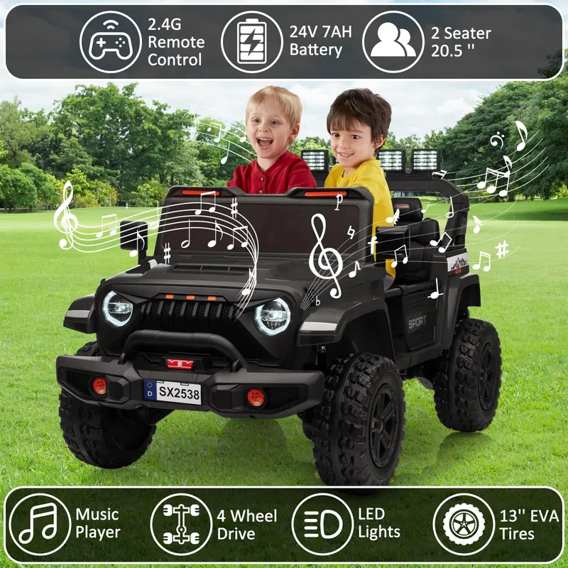 Gaomon 24V 4WD 2-Seater Ride On Car for Big Kids - Remote Control Electric Vehicle with 4WD Stability, Adjustable Footwell, 3 Speeds, LED Lights, Bluetooth Connectivity