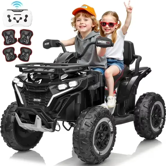 JOYRACER 24V Ride on ATV for Kids with Leather Seat & Bluetooth
