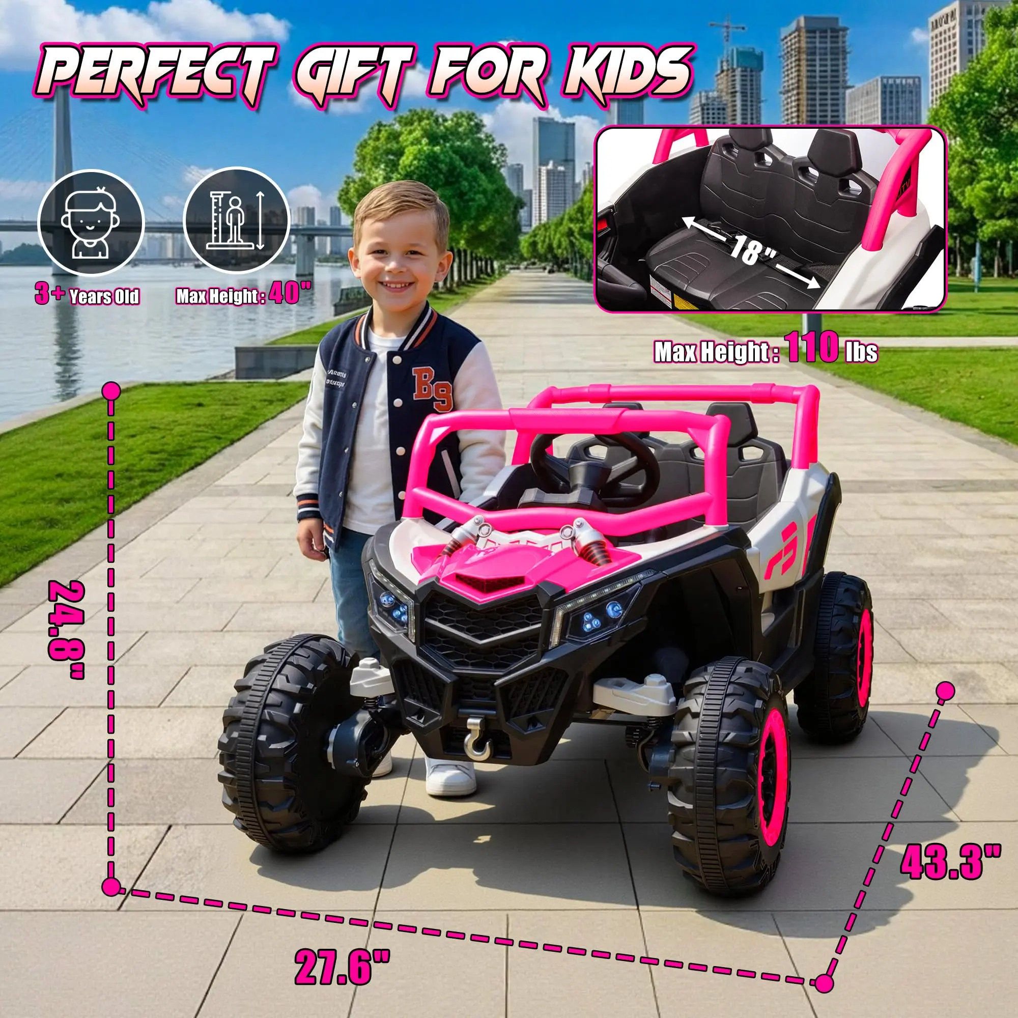 Joyracer 24V 4WD Ride-On UTV for Kids with Remote, Bluetooth, Lights