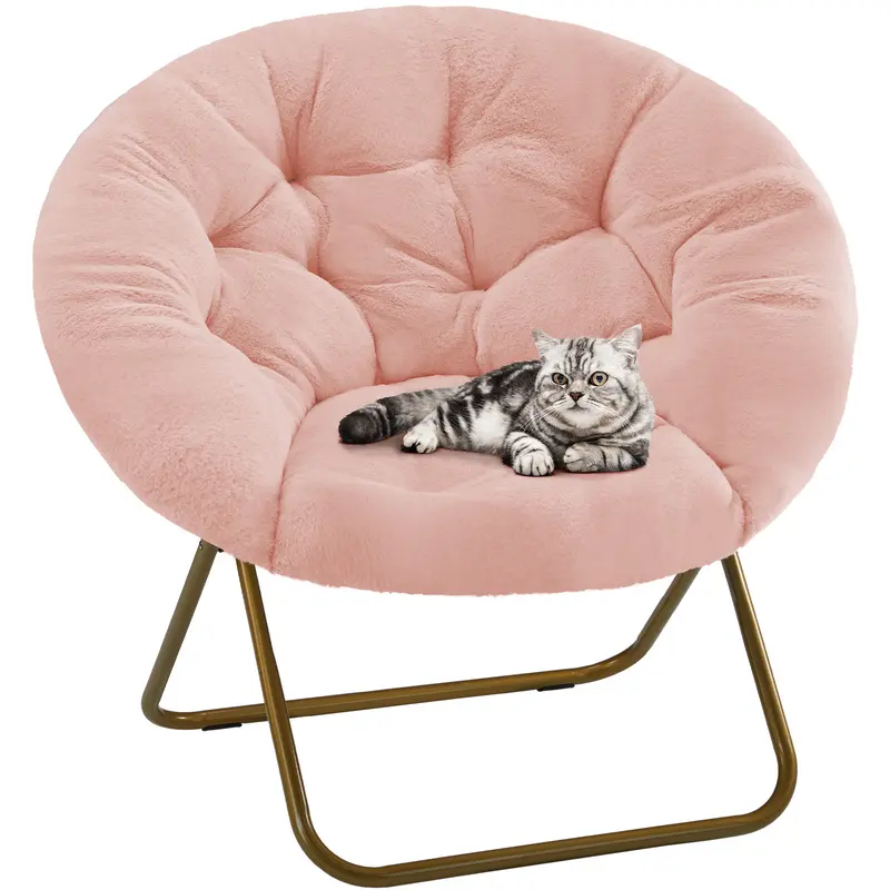 Cozy Faux Fur Saucer Chair - Modern Folding Lounge Furniture