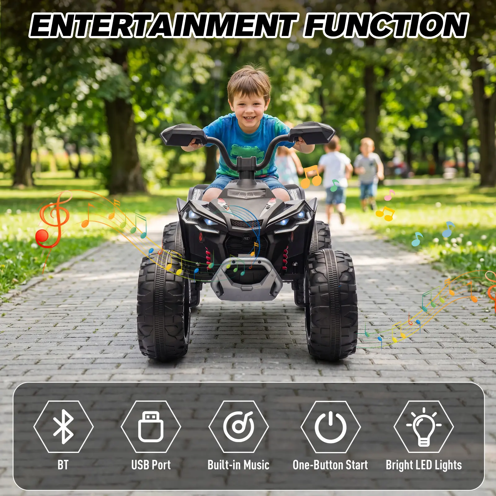 24V Kids ATV Ride-On Car with Bluetooth & LED Lights