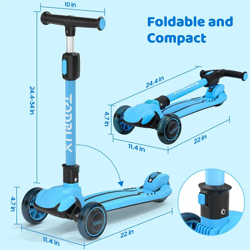 Kids Scooter for Ages 3-12 with Multi-Gear Handlebar Adjustment, Light Up Wheels, Lean-To-Steer Design & Widen Anti-Slip Deck