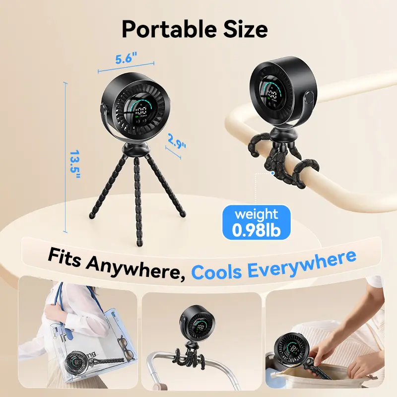 KIMMOO Portable Stroller Fan 3-in-1 Rechargeable with 100 Speeds