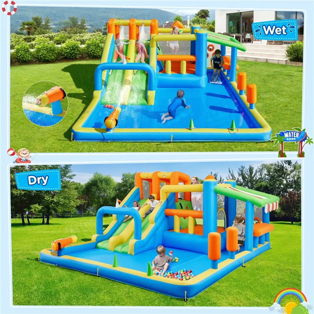 Yaheetech 8-in-1 Inflatable Bounce House with Splash Pool and Slide