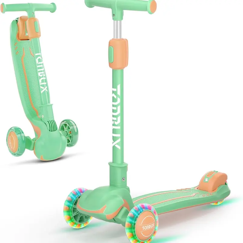 Kids Scooter for Ages 3-12 with Multi-Gear Handlebar Adjustment, Light Up Wheels, Lean-To-Steer Design & Widen Anti-Slip Deck