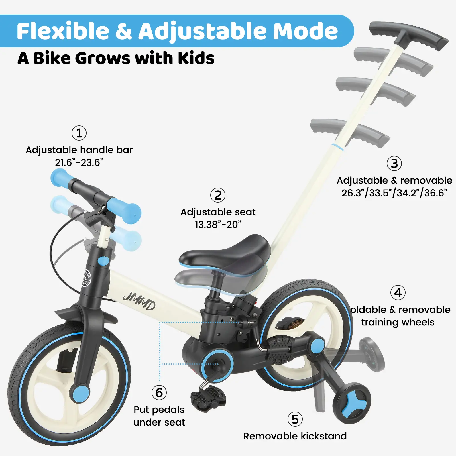 JMMD 6-in-1 Multi-Functional Toddler Bike for 18-60M
