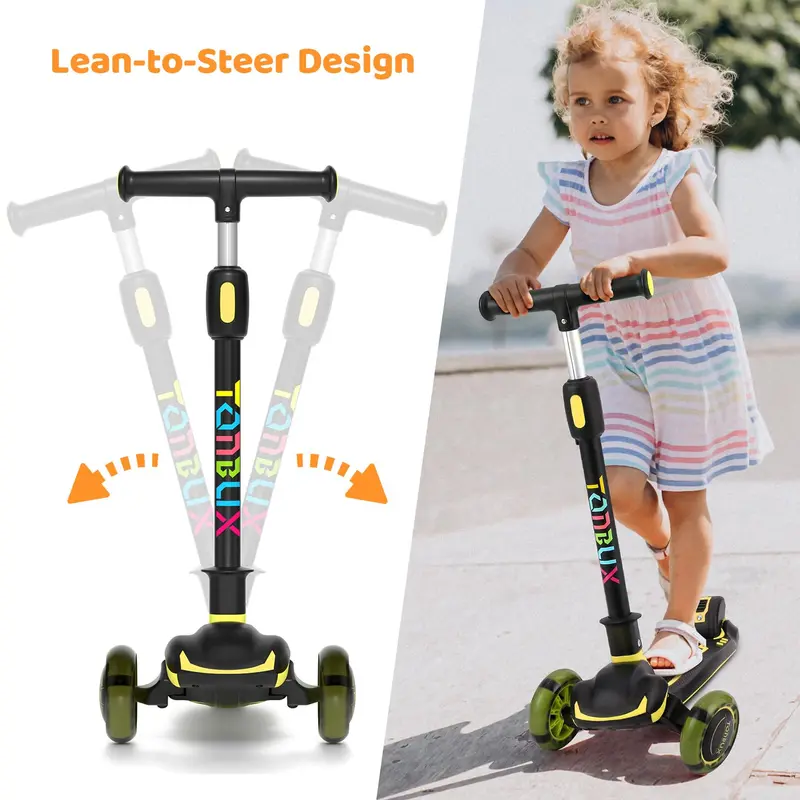 Kids Scooter for Ages 3-12 with Multi-Gear Handlebar Adjustment, Light Up Wheels, Lean-To-Steer Design & Widen Anti-Slip Deck