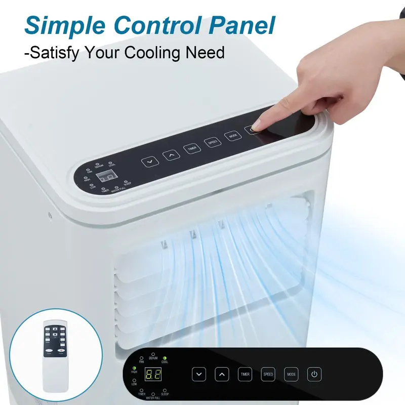 10000 BTU Portable Air Conditioner for Bedroom (Cools 450 Sq ft), 3-in-1 Room AC Unit with 4-Way Swing & Dehumidifier, Secure Window Kit Included, Quiet 55dB Sleep Mode, Easy Mobility