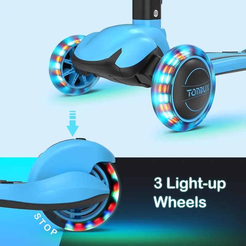 Kids Scooter for Ages 3-12 with Multi-Gear Handlebar Adjustment, Light Up Wheels, Lean-To-Steer Design & Widen Anti-Slip Deck