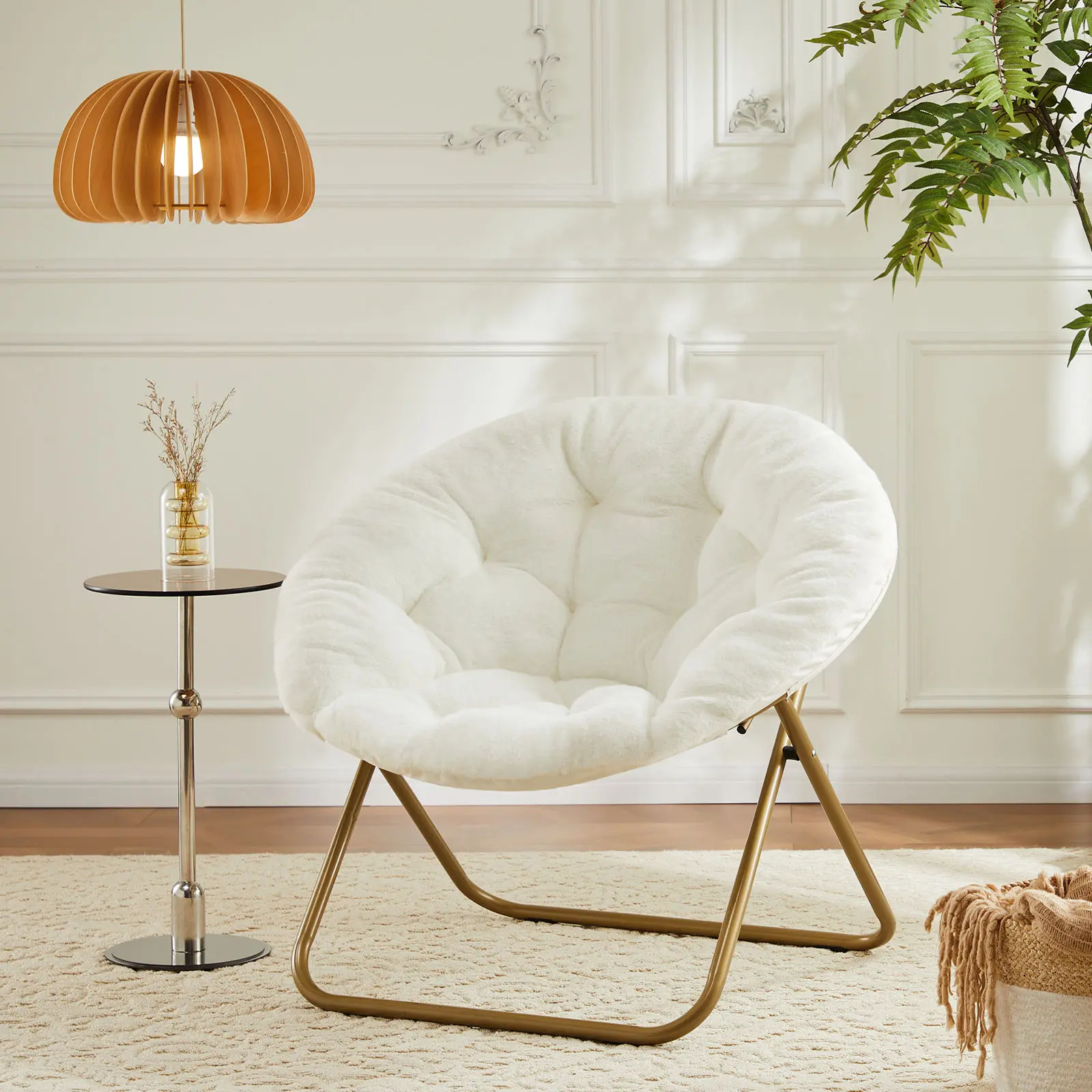 Cozy Faux Fur Saucer Chair - Modern Folding Lounge Furniture