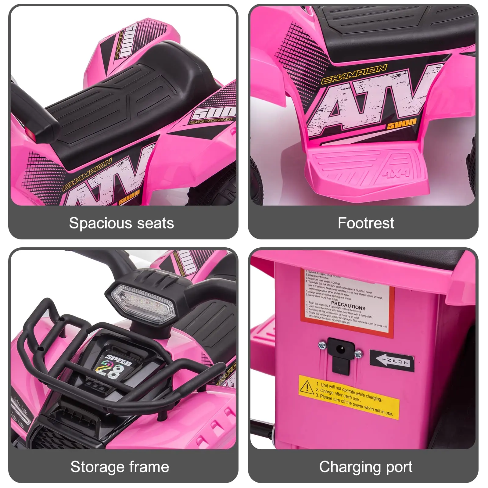 Bobike 6V Electric Kids ATV Quad Pink with Headlights