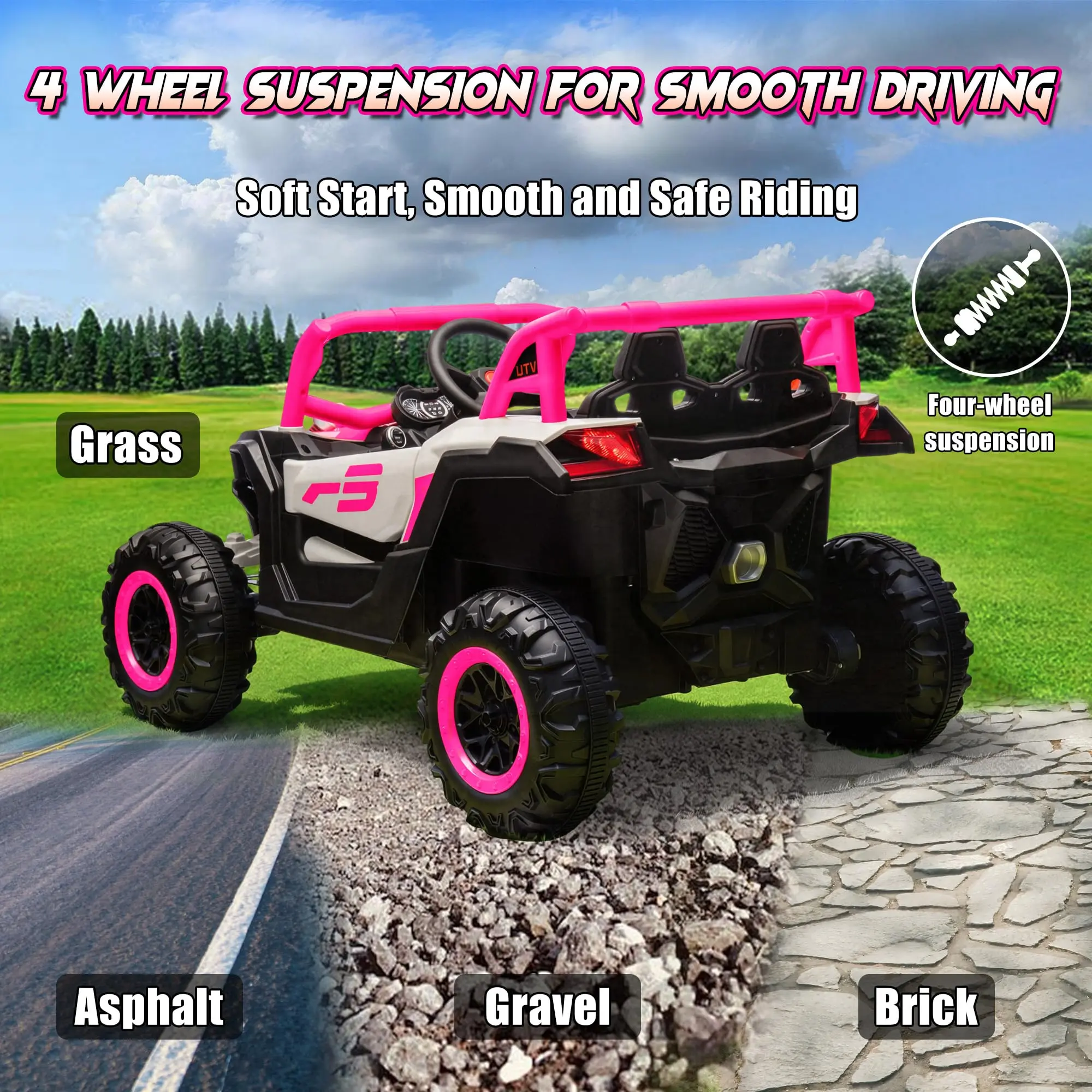 Joyracer 24V 4WD Ride-On UTV for Kids with Remote, Bluetooth, Lights