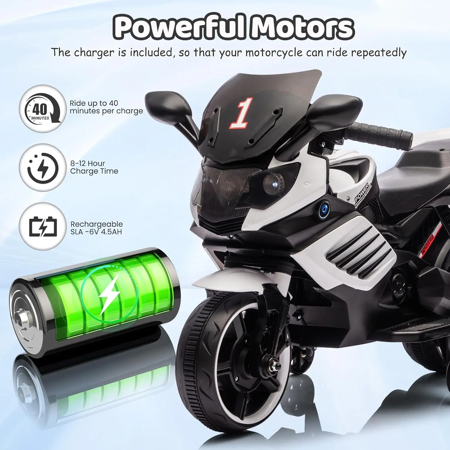 Garvee 6V Kids Electric Motorcycle Ride-On with Training Wheels