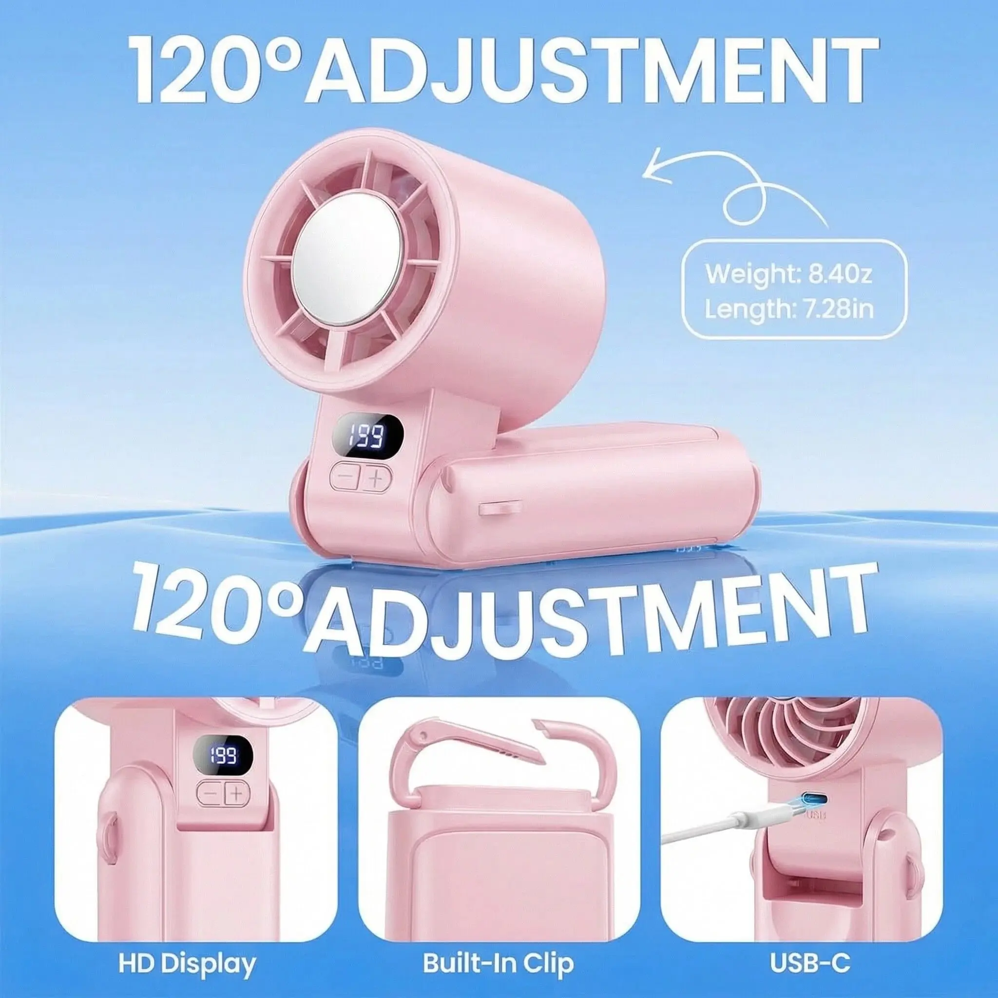Benazcap Portable Handheld Turbo Fan 21,000 RPM & 199 Speeds
