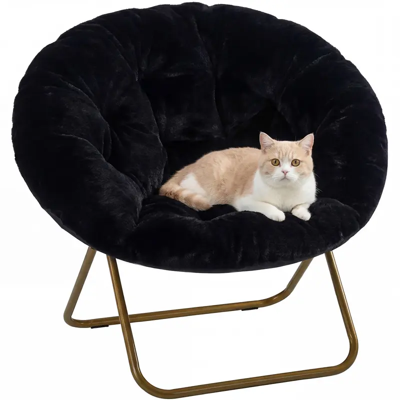 Cozy Faux Fur Saucer Chair - Modern Folding Lounge Furniture