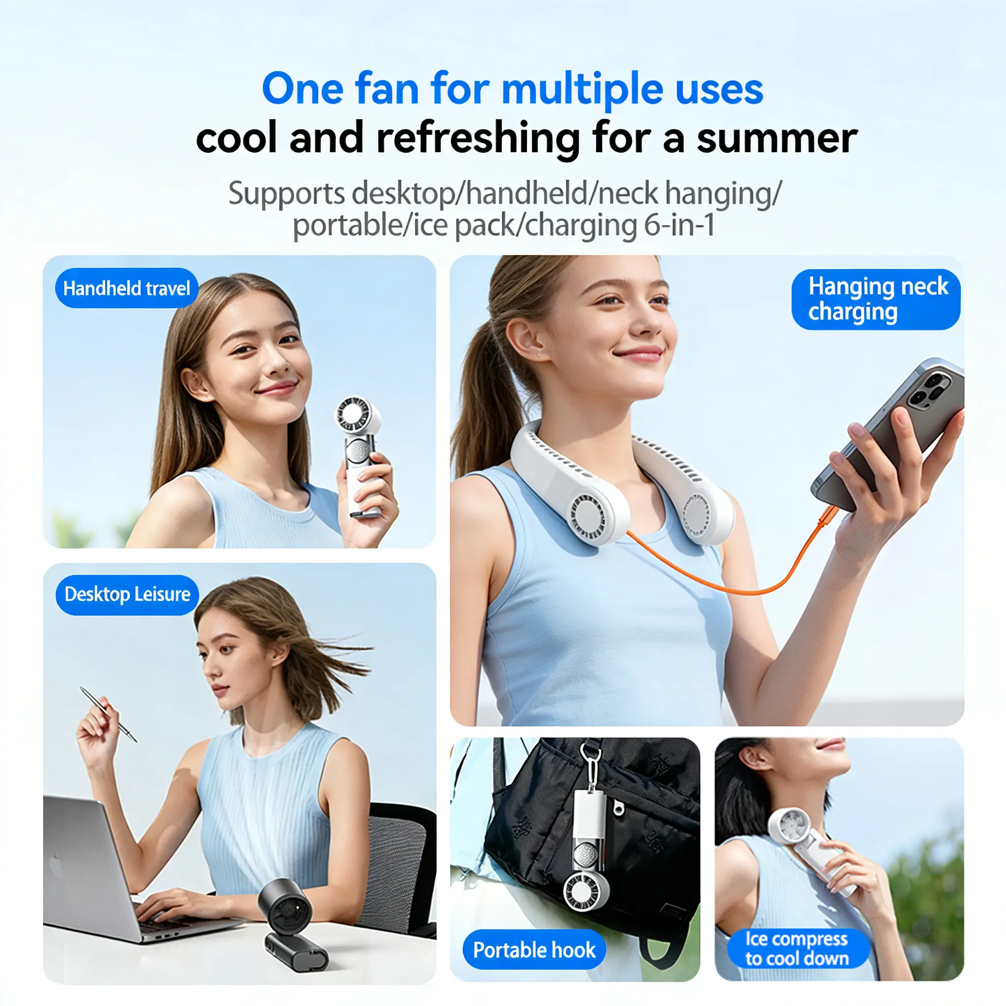 SWEETFULL 7-in-1 Portable Cooling Fan with Power Bank