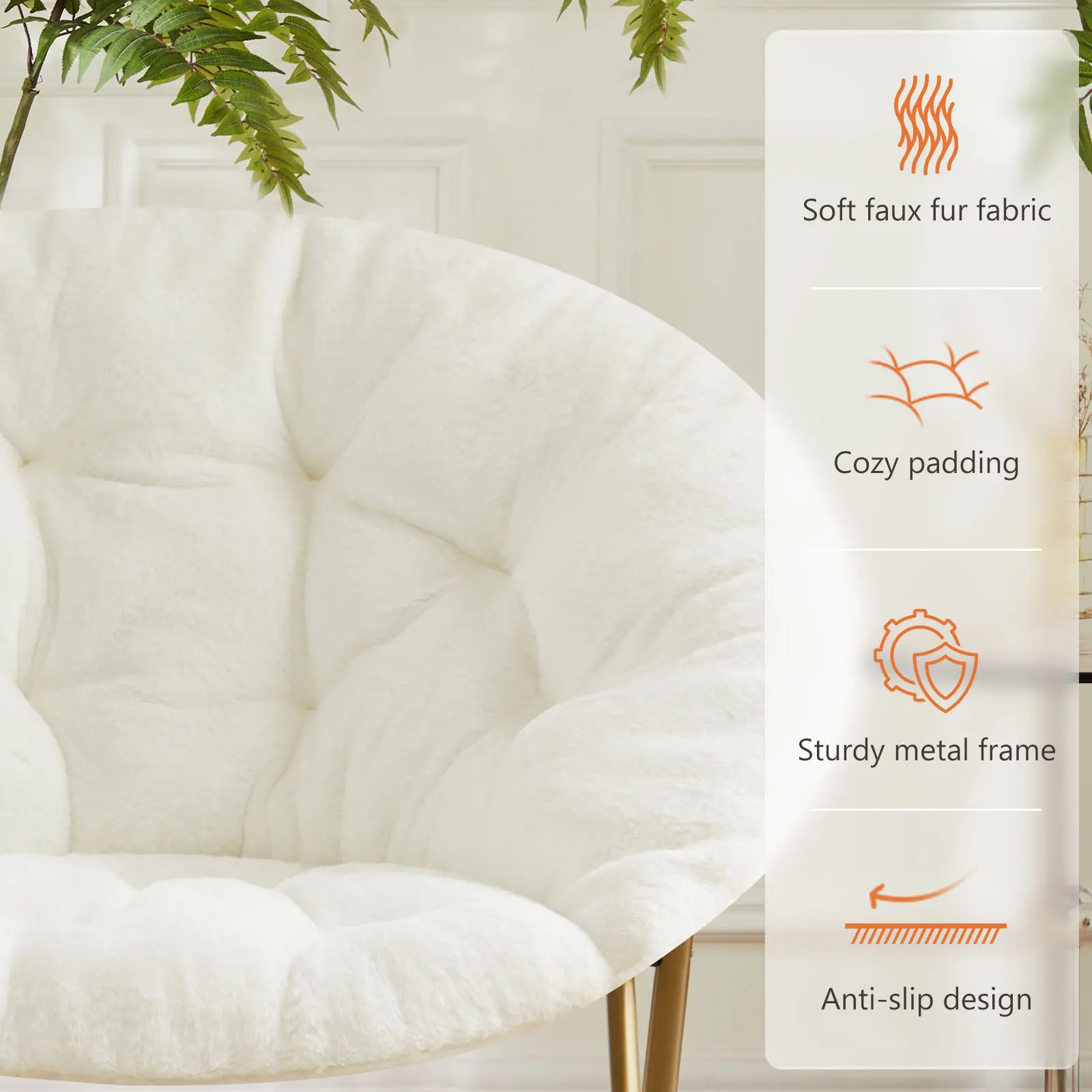 Cozy Faux Fur Saucer Chair - Modern Folding Lounge Furniture