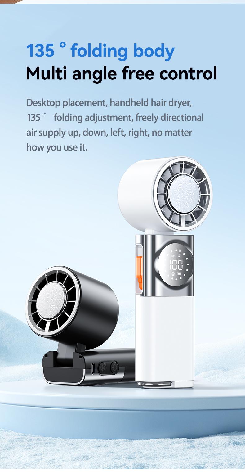 SWEETFULL 7-in-1 Portable Cooling Fan with Emergency Phone Charger Power Bank,Summer Fan(Type-c), Ion Cooling Technology, 100 Speed Turbo Fan with LCD Display, Rechargeable Handheld Fan with Neck Strap for Outdoor Camping Travel Sports
